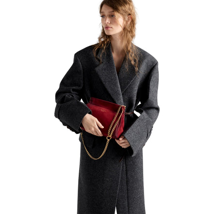 Prada Mini Enchaine Suede Ombre Shoulder Bag Rubino Red available at Queen Bee of Beverly Hills