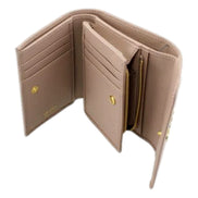 Prada Saffiano Leather Trifold Coin Zipper Card Snap Wallet Cipria Beige available at Queen Bee of Beverly Hills