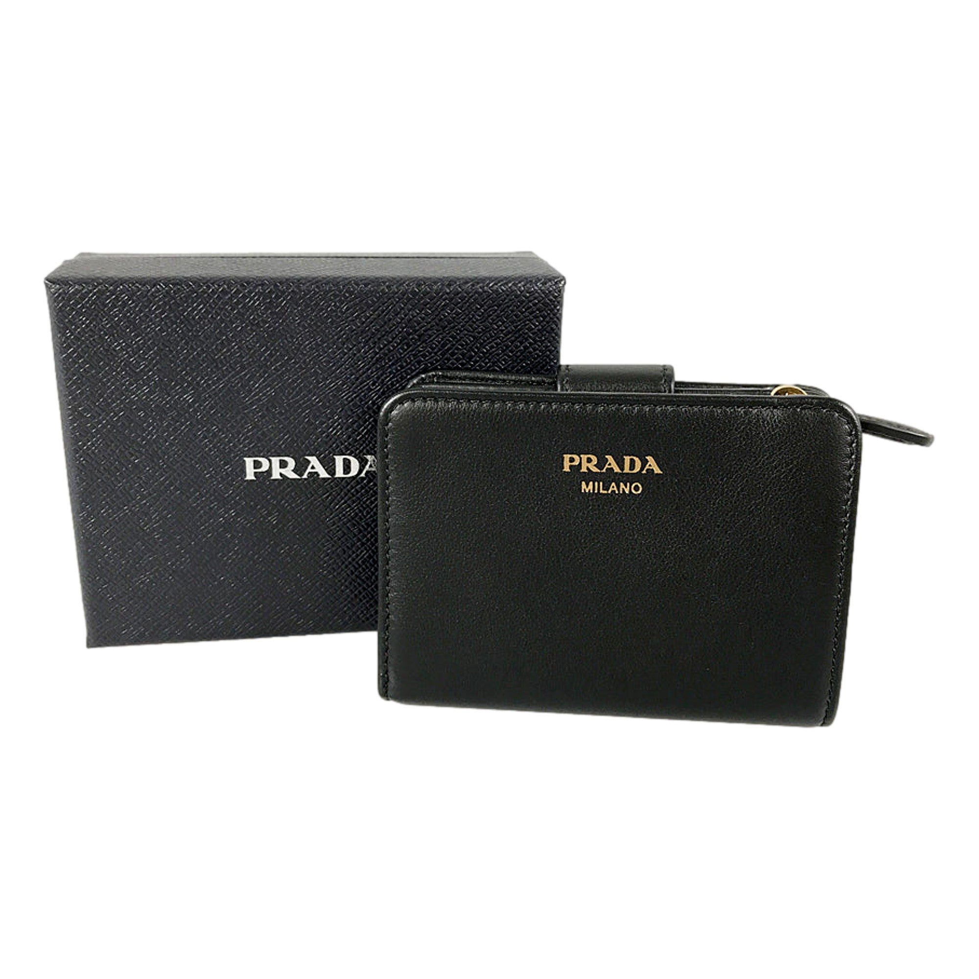 Prada Soft Calfskin Nero Black Leather Small Snap Wallet with Zipper available at Queen Bee of Beverly Hills