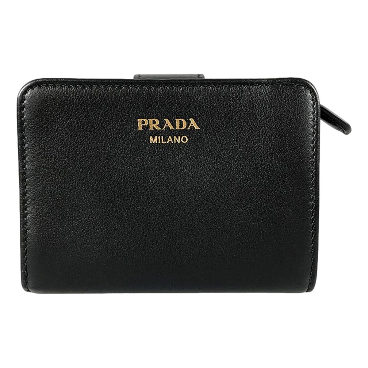Prada Soft Calfskin Nero Black Leather Small Snap Wallet with Zipper available at Queen Bee of Beverly Hills