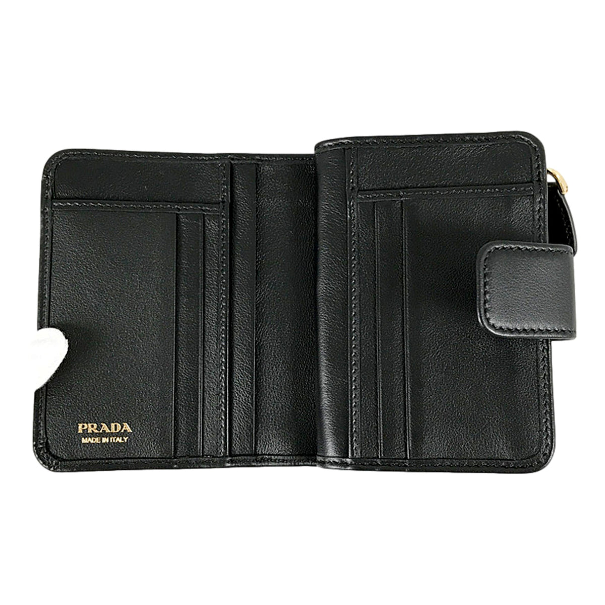 Prada Soft Calfskin Nero Black Leather Small Snap Wallet with Zipper available at Queen Bee of Beverly Hills