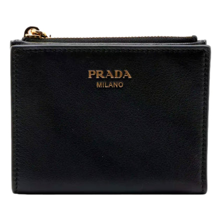Prada Soft Calfskin Snap Bifold Zip Coin Pocket Wallet Black - available at Queen Bee of Beverly Hills. 
