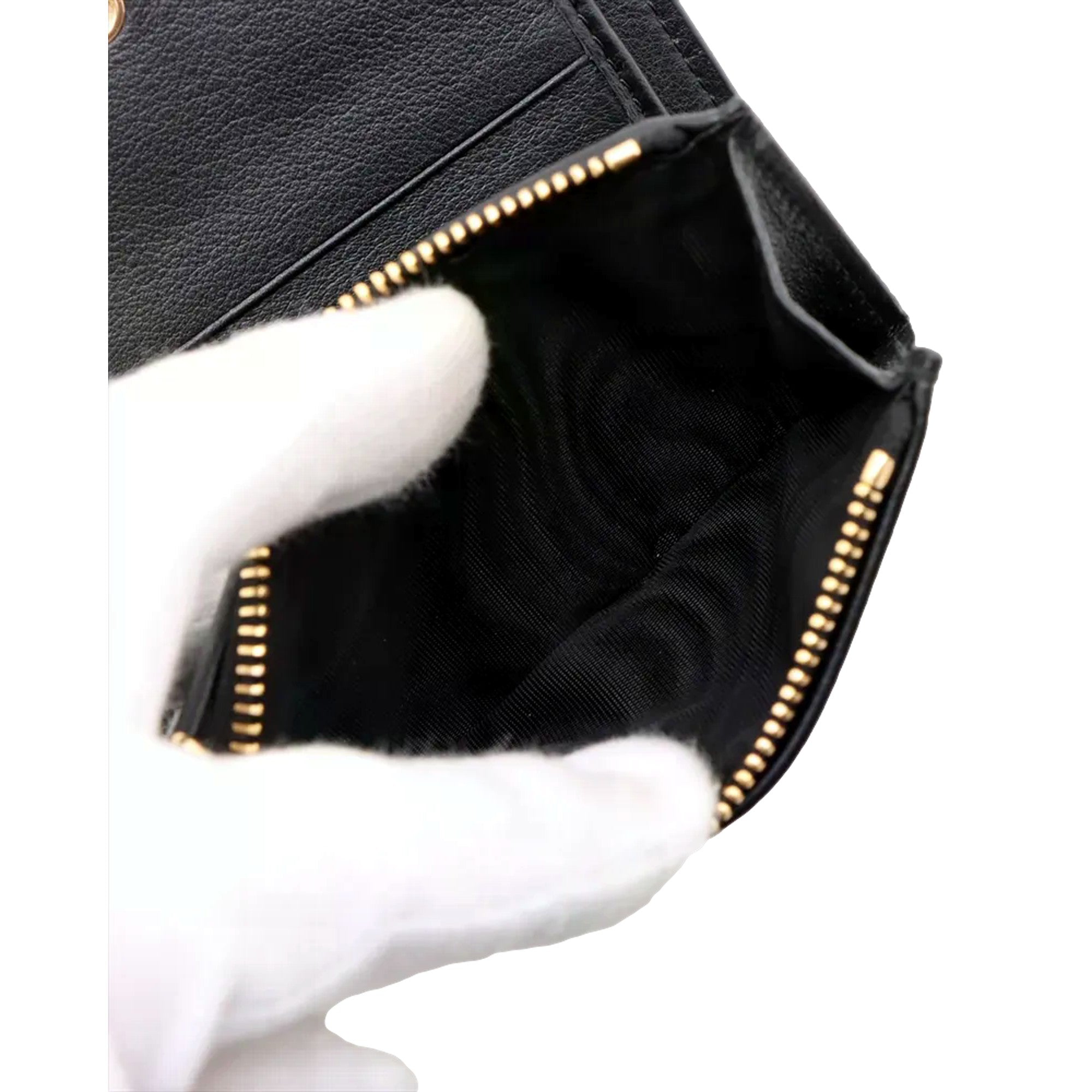 Prada Soft Calfskin Snap Bifold Zip Coin Pocket Wallet Black - available at Queen Bee of Beverly Hills. 