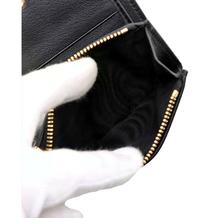 Prada Soft Calfskin Snap Bifold Zip Coin Pocket Wallet Black - available at Queen Bee of Beverly Hills. 