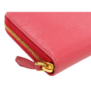 Prada Vitello Move Long Zip Around Continental Wallet Pink available at Queen Bee of Beverly Hills