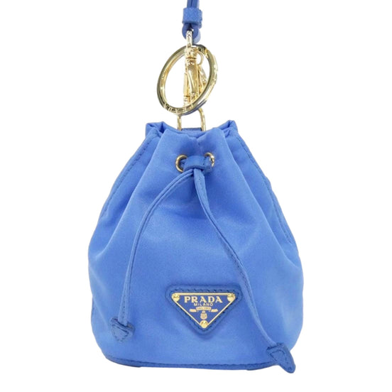 Prada Re Nylon and Saffiano Leather Trim Mini Bag Charm Keychain Blue available at Queen Bee of Beverly Hills