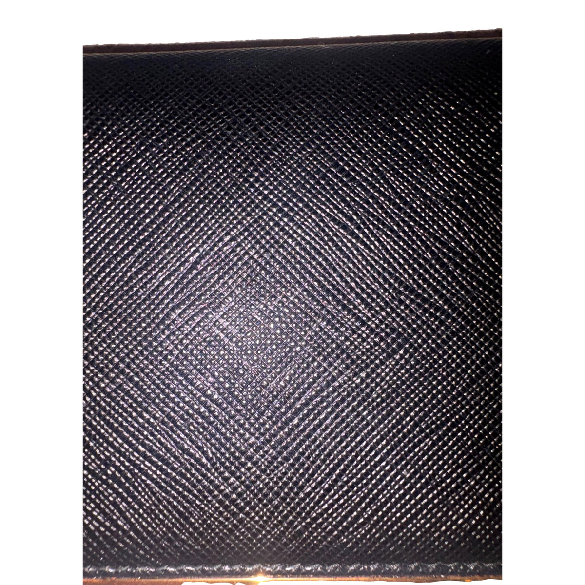 Prada Saffiano Leather Gold Metal Trim Snap Bifold Wallet Black available at Queen Bee of Beverly Hills