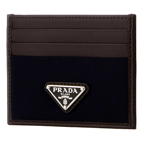 Prada Smooth Leather Tessuto Nylon Card Holder Wallet Black Brown available at Queen Bee of Beverly Hills