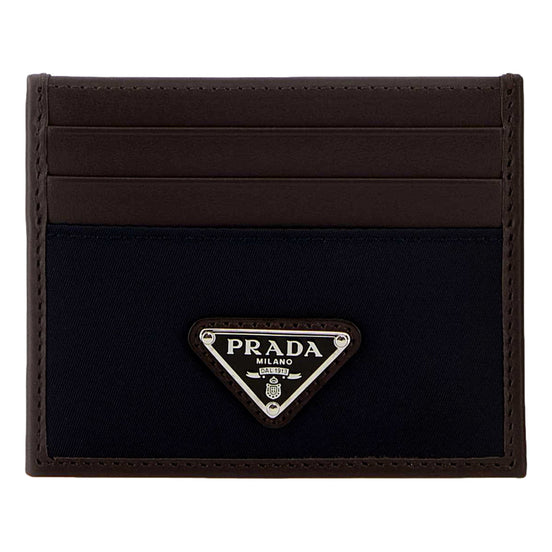 Prada Smooth Leather Tessuto Nylon Card Holder Wallet Black Brown available at Queen Bee of Beverly Hills