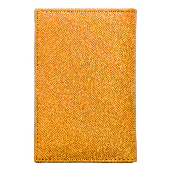 Prada Saffiano Vertical Card Holder Wallet Ambra Orange available at Queen Bee of Beverly Hills