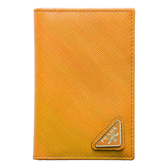 Prada Saffiano Vertical Card Holder Wallet Ambra Orange available at Queen Bee of Beverly Hills
