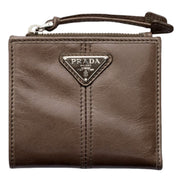 Prada Soft Lux Leather Zipper Bifold Wallet Card Holder Argilla Gray available at Queen Bee of Beverly Hills