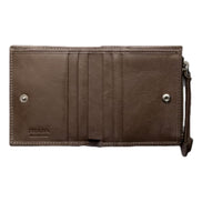 Prada Soft Lux Leather Zipper Bifold Wallet Card Holder Argilla Gray available at Queen Bee of Beverly Hills
