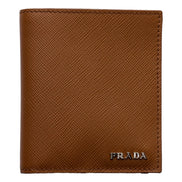 Prada Saffiano Leather Bifold Two Tone Brown White Wallet