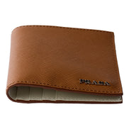 Prada Saffiano Leather Bifold Two Tone Brown White Wallet