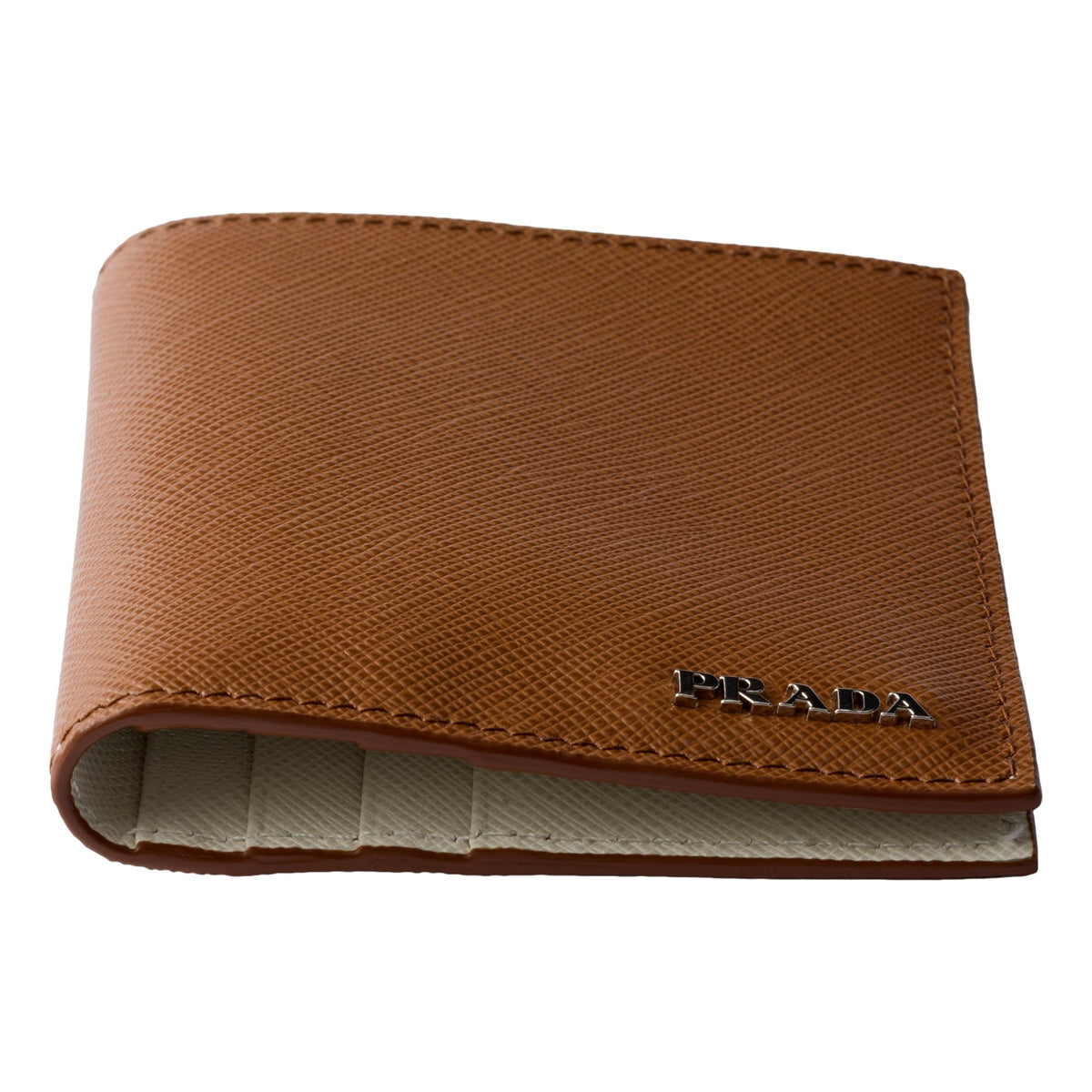Prada Saffiano Leather Bifold Two Tone Brown White Wallet