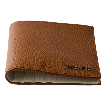 Prada Saffiano Leather Bifold Two Tone Brown White Wallet