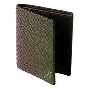 Prada Woven Leather Bifold Wallet Dark Brown
