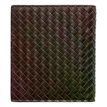 Prada Woven Leather Bifold Wallet Dark Brown