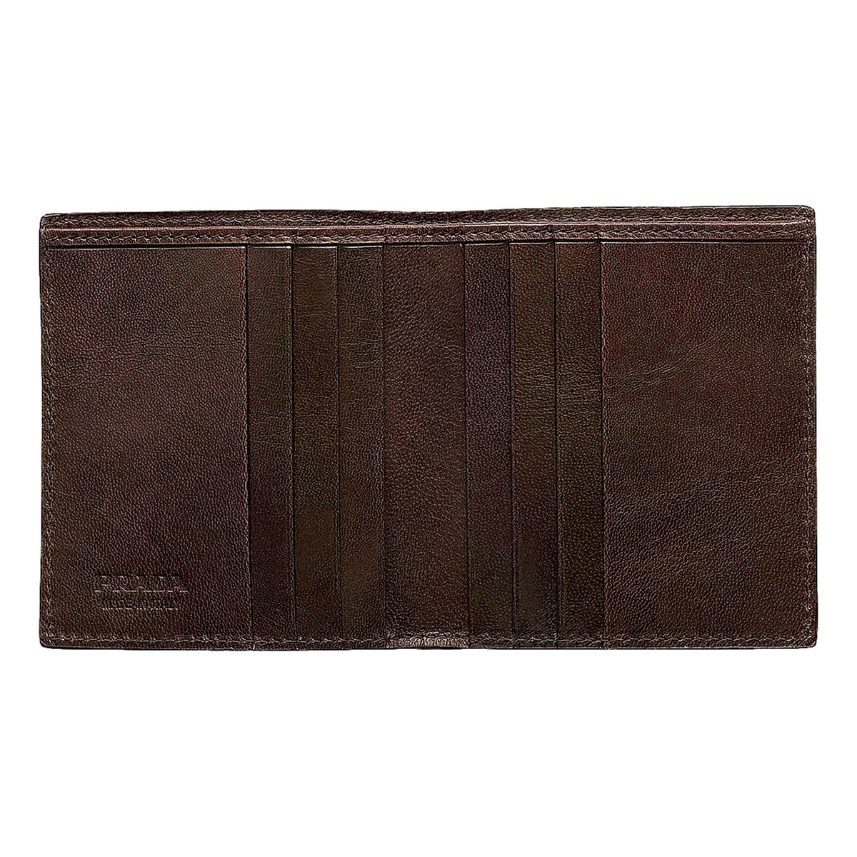 Prada Woven Leather Bifold Wallet Dark Brown