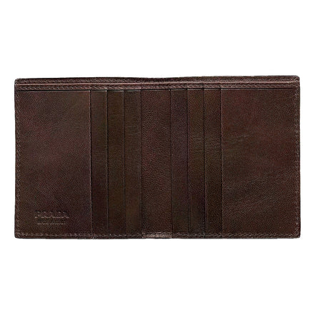Prada Woven Leather Bifold Wallet Dark Brown