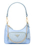 Prada 2Way Tessuto Nylon Cielo Blue Ostrich Leather Shoulder Handbag