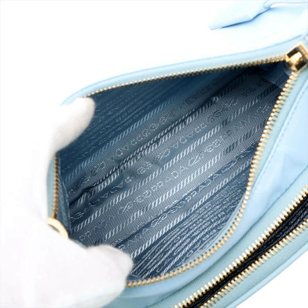 Prada 2Way Tessuto Nylon Cielo Blue Ostrich Leather Shoulder Handbag