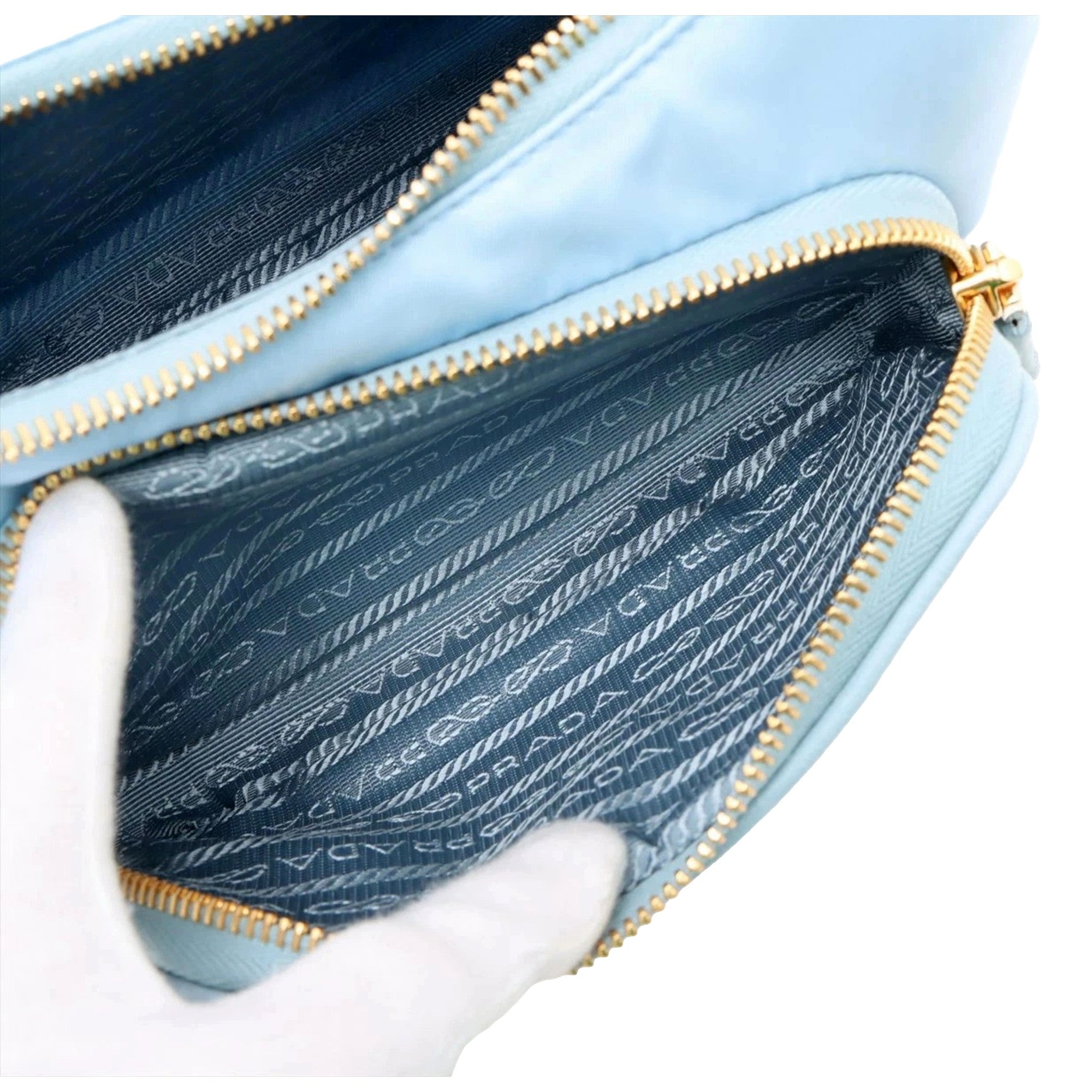 Prada 2Way Tessuto Nylon Cielo Blue Ostrich Leather Shoulder Handbag