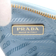 Prada 2Way Tessuto Nylon Cielo Blue Ostrich Leather Handbag available at Queen Bee of Beverly Hills