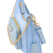 Prada 2Way Tessuto Nylon Cielo Blue Ostrich Leather Handbag available at Queen Bee of Beverly Hills