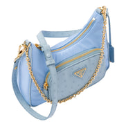 Prada 2Way Tessuto Nylon Cielo Blue Ostrich Leather Handbag available at Queen Bee of Beverly Hills