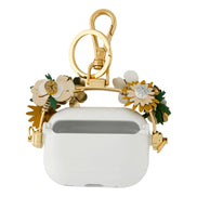 Prada White Floral AirPods Case with Leather Flowers and Gold Hardware- available at Queen Bee of Beverly Hills. 