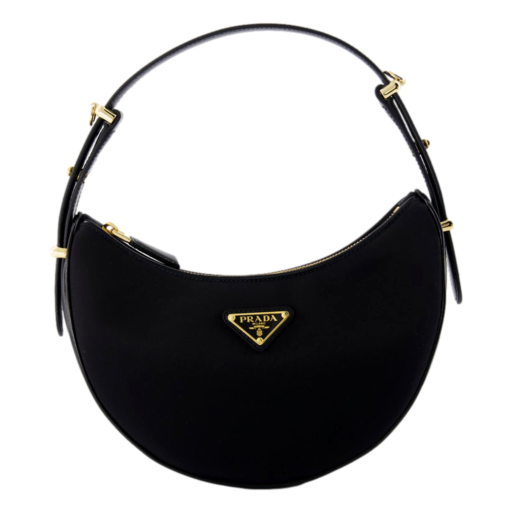 Prada Arqué Re-Nylon and Brushed Leather Black Shoulder Bag available at Queen Bee of Beverly Hills