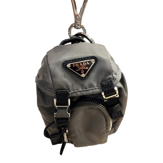 Prada Grey Nylon Mini Backpack Bag Charm Keychain - available at Queen Bee of Beverly Hills.