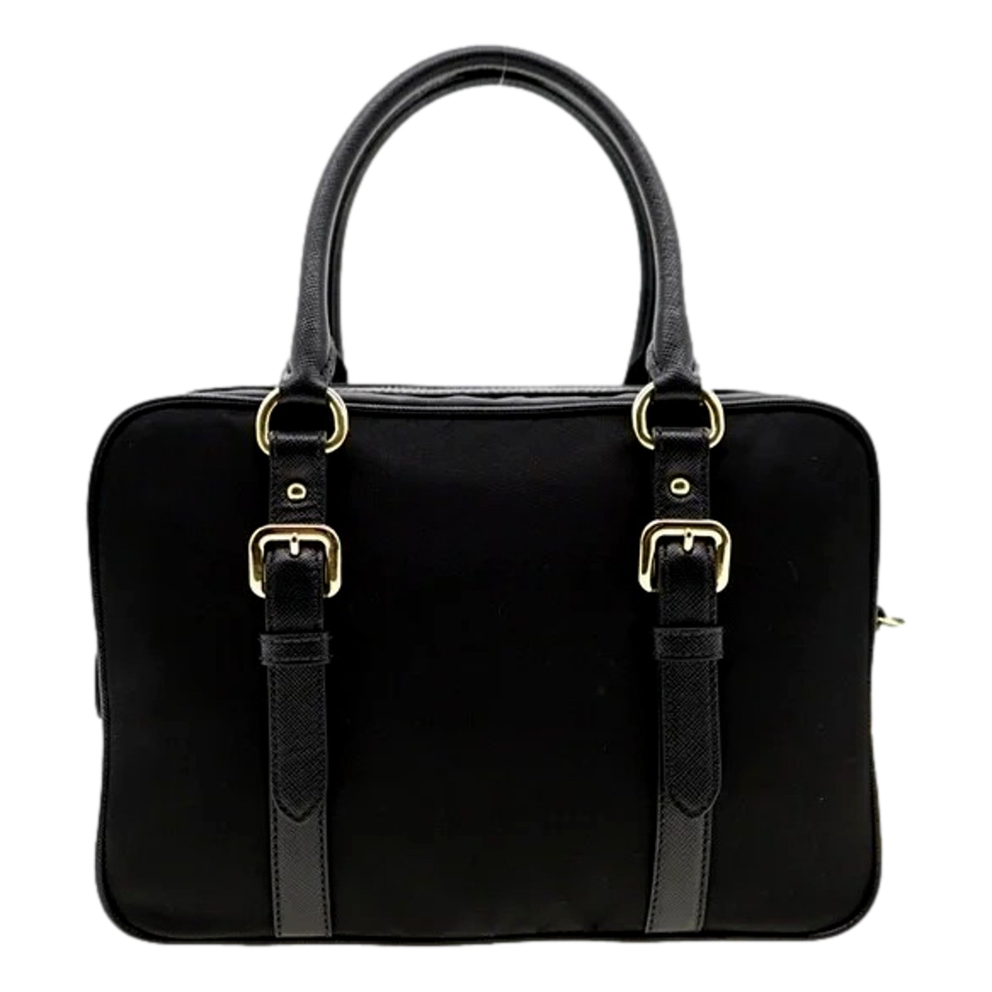 Prada Bauletto Tessuto Nylon Saffiano Black Satchel Handbag available at Queen Bee of Beverly Hills