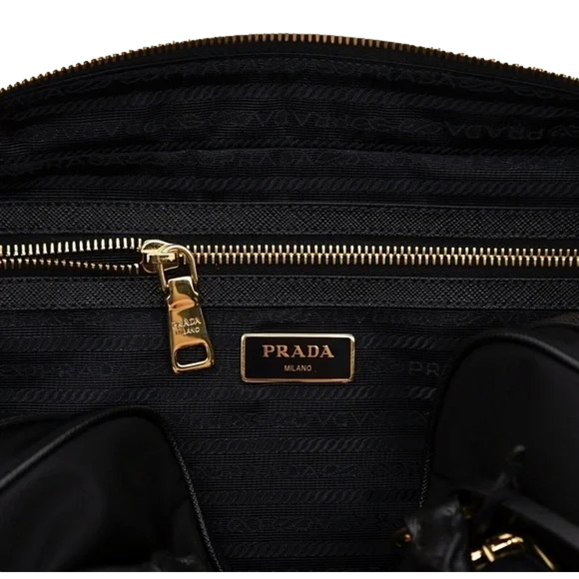 Prada Bauletto Tessuto Nylon Saffiano Black Satchel Handbag available at Queen Bee of Beverly Hills