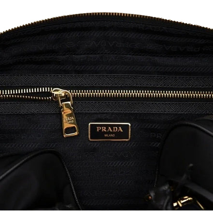 Prada Bauletto Tessuto Nylon Saffiano Black Satchel Handbag available at Queen Bee of Beverly Hills