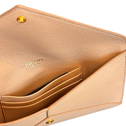 Prada Beige Vitello Grain Leather Long Envelope Wallet available at Queen Bee of Beverly Hills