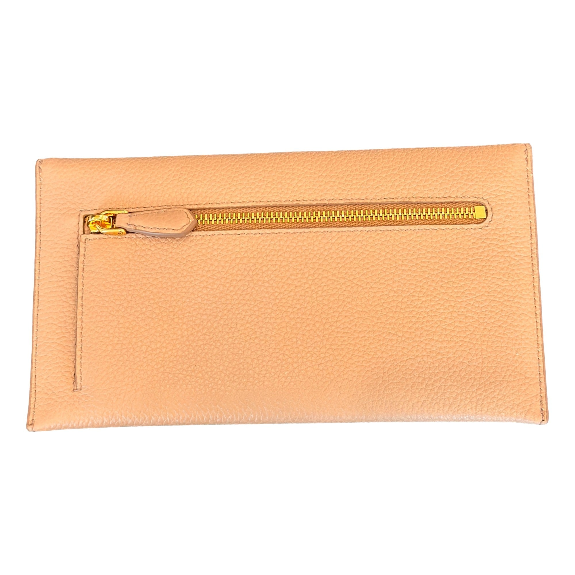 Prada Beige Vitello Grain Leather Long Envelope Wallet available at Queen Bee of Beverly Hills