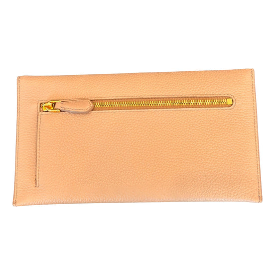 Prada Beige Vitello Grain Leather Long Envelope Wallet available at Queen Bee of Beverly Hills