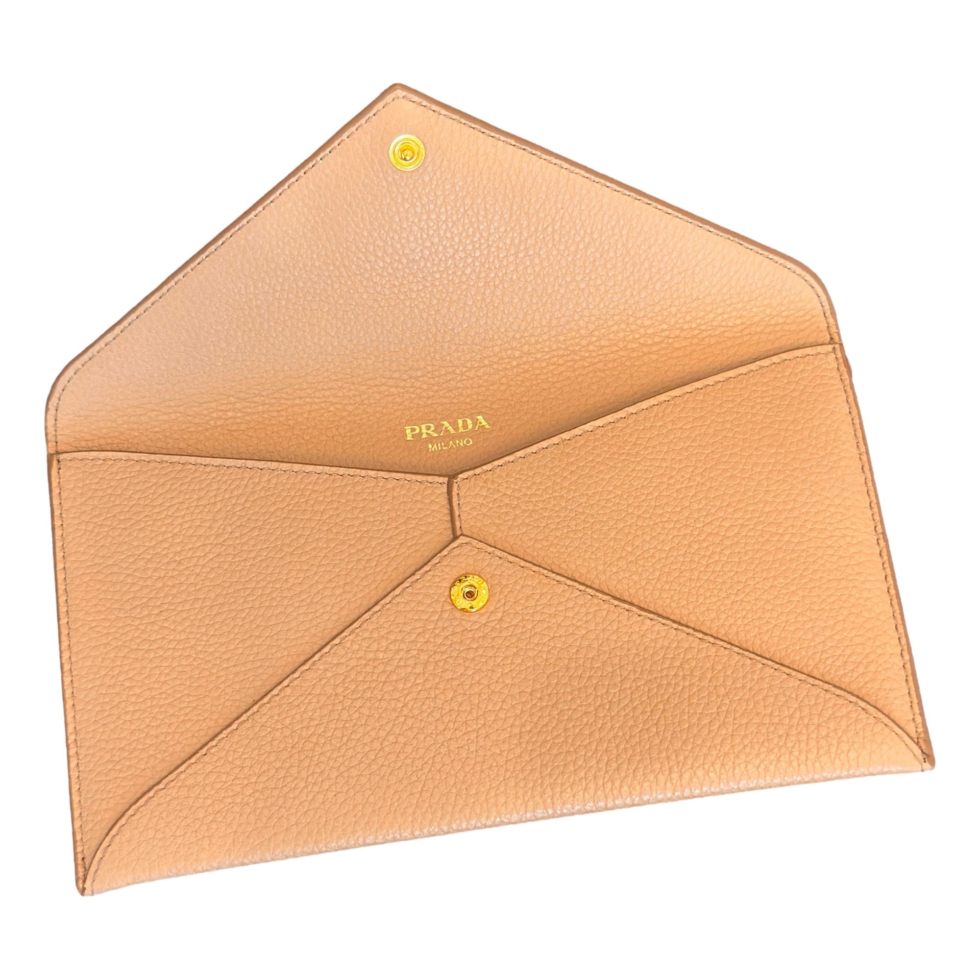 Prada Beige Vitello Grain Leather Long Envelope Wallet available at Queen Bee of Beverly Hills
