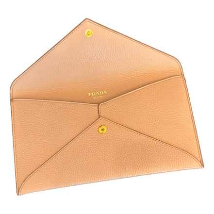 Prada Beige Vitello Grain Leather Long Envelope Wallet available at Queen Bee of Beverly Hills