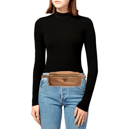 Prada Brown Re-Nylon Saffiano Leather Belt Bag - available at Queen Bee of Beverly Hills. 