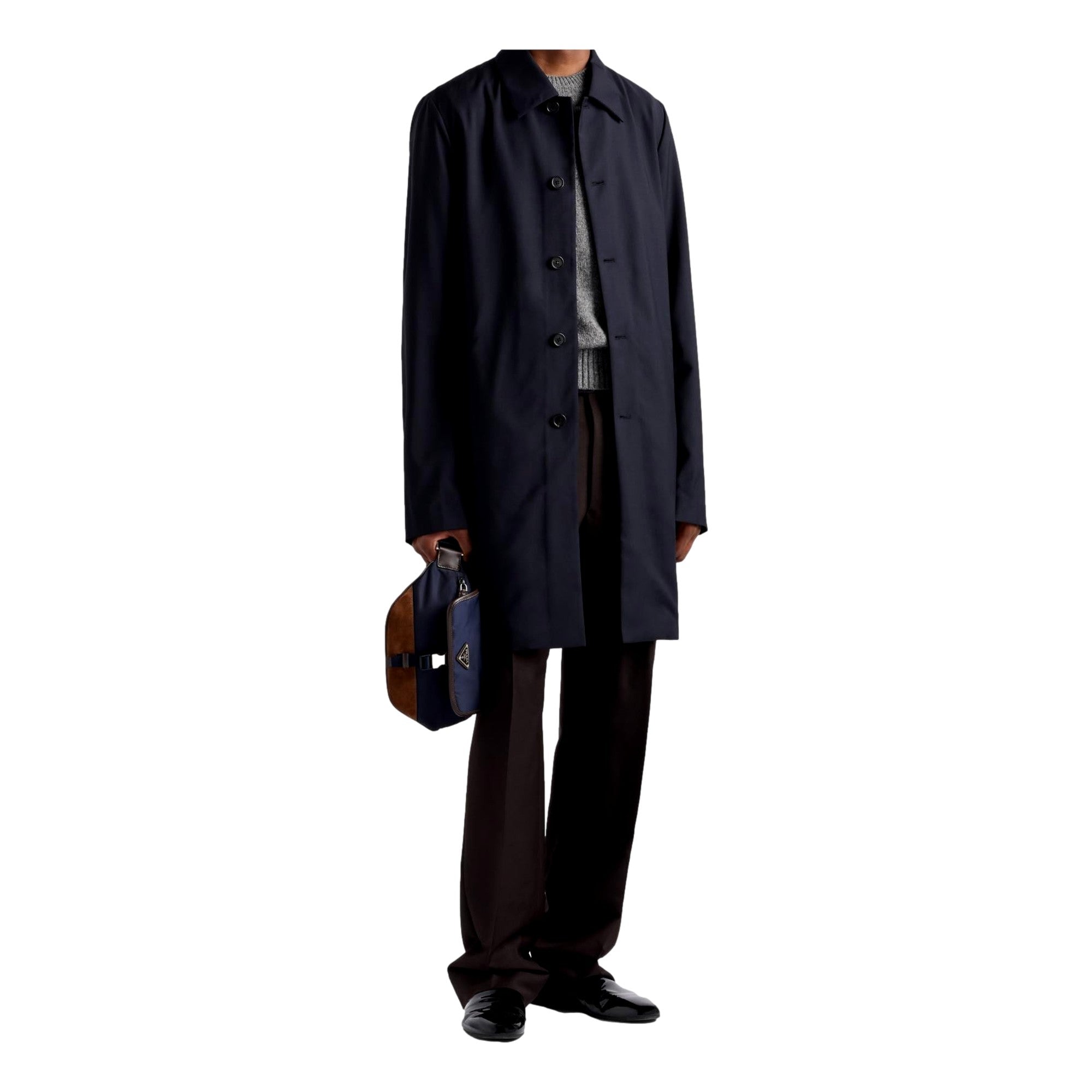 Prada Re-Nylon and Suede Belt Bag in Navy Blue with Brown Suede and Leather Trim - available at Queen Bee of Beverly Hills. 
