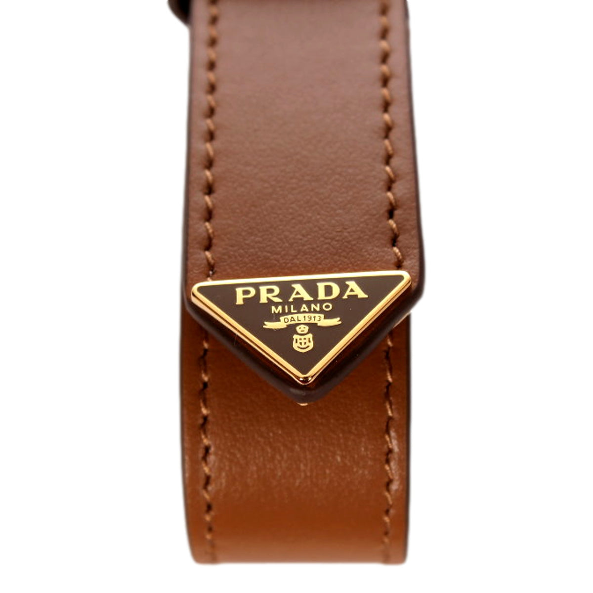 Prada Smooth Leather Belt Strap Keychain Bag Charm in Caramel Brown - available at Queen Bee of Beverly Hills. 