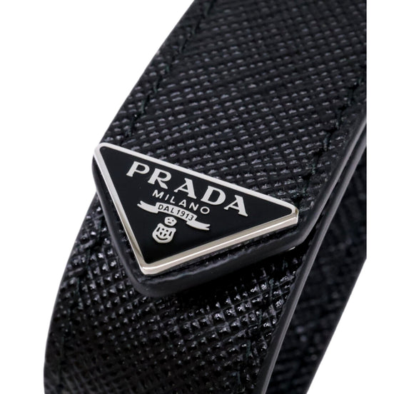 Prada Saffiano Leather Belt Strap Keychain Bag Charm in Black Nero - available at Queen Bee of Beverly Hills. 