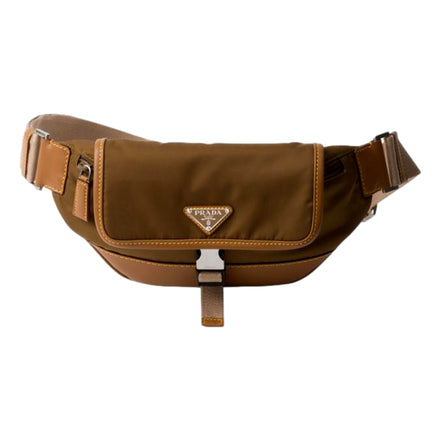 Prada Brown Nylon Leather Trim Belt Bag Waist Bag - available at Queen Bee of Beverly Hills. 