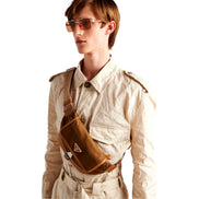 Prada Brown Nylon Leather Trim Belt Bag Waist Bag - available at Queen Bee of Beverly Hills. 