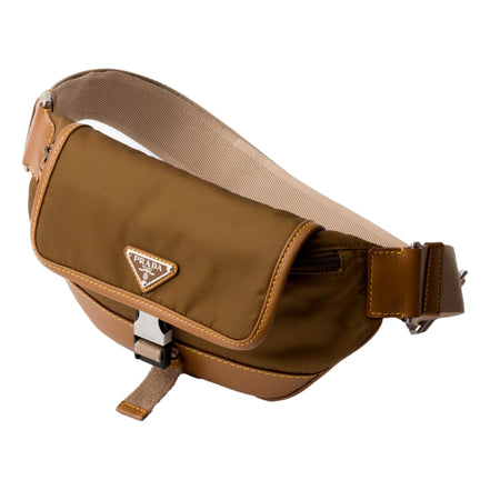 Prada Brown Nylon Leather Trim Belt Bag Waist Bag - available at Queen Bee of Beverly Hills. 