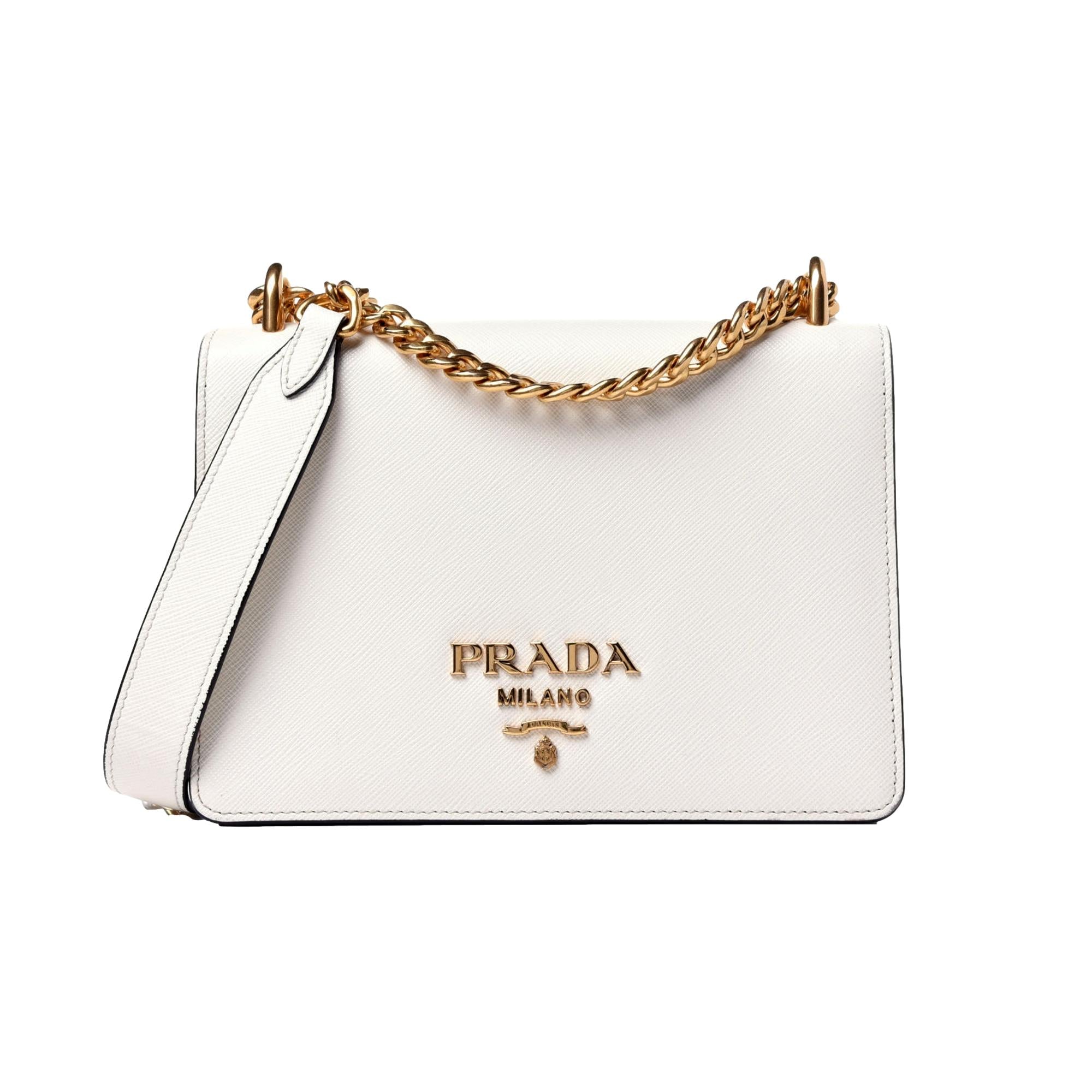 【PRADA】CHAIN CROSSBODY BAG Prada Small Black Saffiano Leather Canvas with Gold Chain